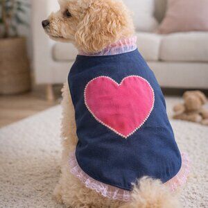 Dog Dress with Pink Heart Cute Puppy Vest Luxury Pet Outfit Valentines Day M